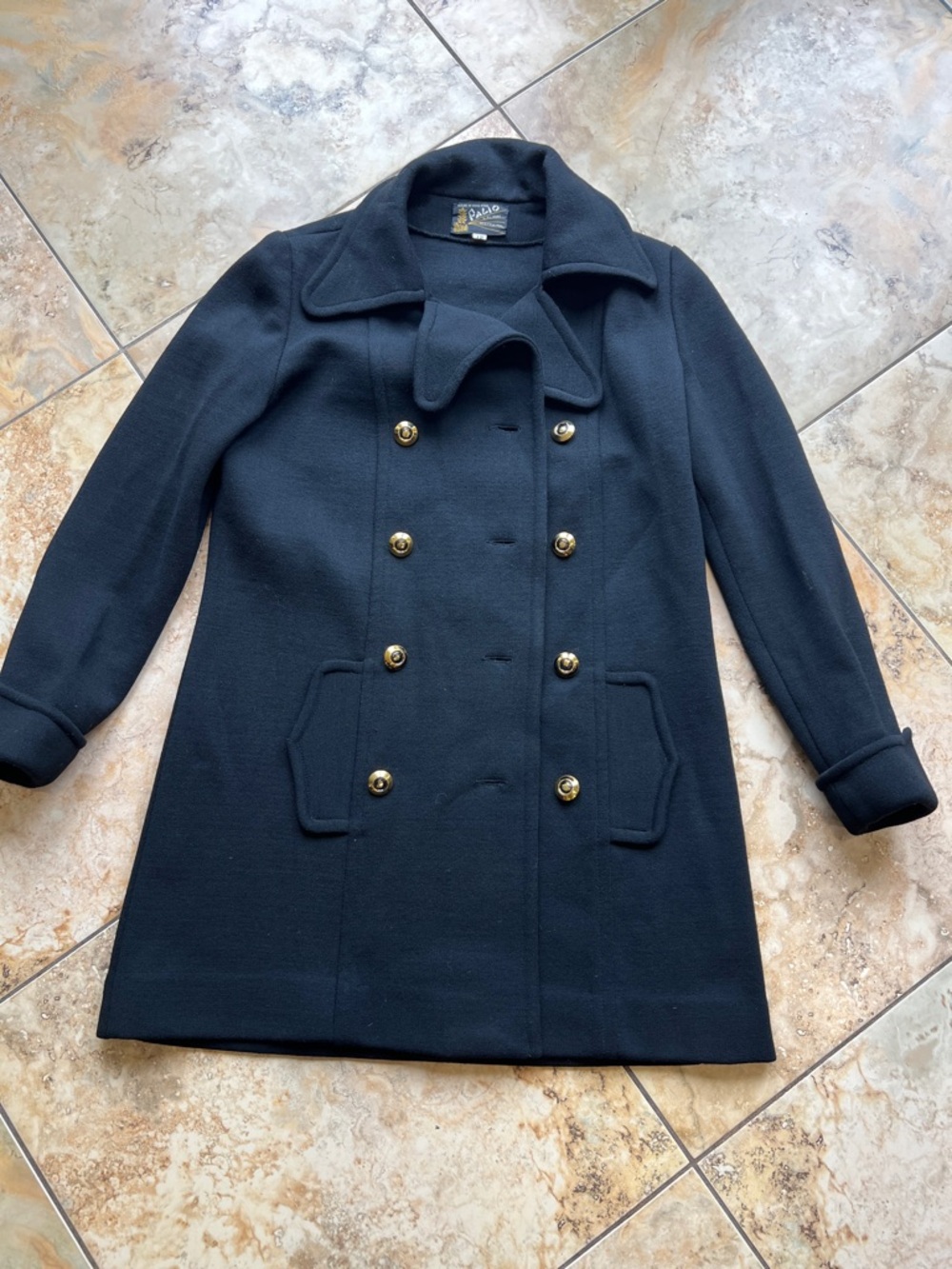 Black Double-Breasted Wool Blend Peacoat